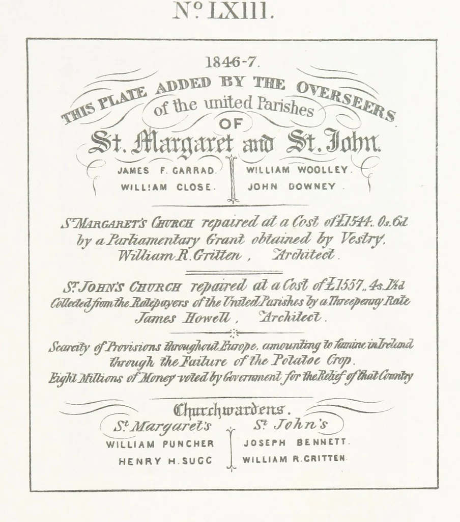 An illustration from A Description of the Westminster Tobacco Box ... Compiled by [John E. Smith, for] the Overseers for 1887, etc. (Pt. I. A reproduction of the ... account, engravings ... published in ... 1824; Pt. II. Notes on the office of Overseer; extracts from the accounts of the overseers ... 1561-1590; ... copies of the inscriptions ... & ornaments ... to 1887, etc.), 1887, leaf 155