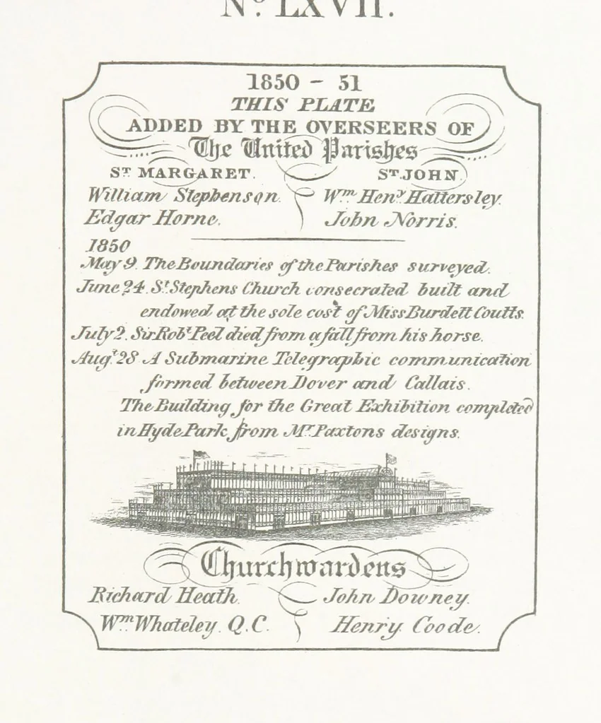 An illustration from A Description of the Westminster Tobacco Box ... Compiled by [John E. Smith, for] the Overseers for 1887, etc. (Pt. I. A reproduction of the ... account, engravings ... published in ... 1824; Pt. II. Notes on the office of Overseer; extracts from the accounts of the overseers ... 1561-1590; ... copies of the inscriptions ... & ornaments ... to 1887, etc.), 1887, leaf 159