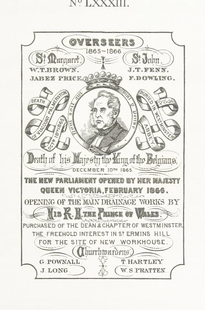 An illustration from A Description of the Westminster Tobacco Box ... Compiled by [John E. Smith, for] the Overseers for 1887, etc. (Pt. I. A reproduction of the ... account, engravings ... published in ... 1824; Pt. II. Notes on the office of Overseer; extracts from the accounts of the overseers ... 1561-1590; ... copies of the inscriptions ... & ornaments ... to 1887, etc.), 1887, leaf 181