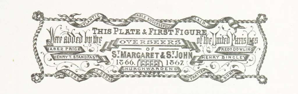 An illustration from A Description of the Westminster Tobacco Box ... Compiled by [John E. Smith, for] the Overseers for 1887, etc. (Pt. I. A reproduction of the ... account, engravings ... published in ... 1824; Pt. II. Notes on the office of Overseer; extracts from the accounts of the overseers ... 1561-1590; ... copies of the inscriptions ... & ornaments ... to 1887, etc.), 1887, leaf 183