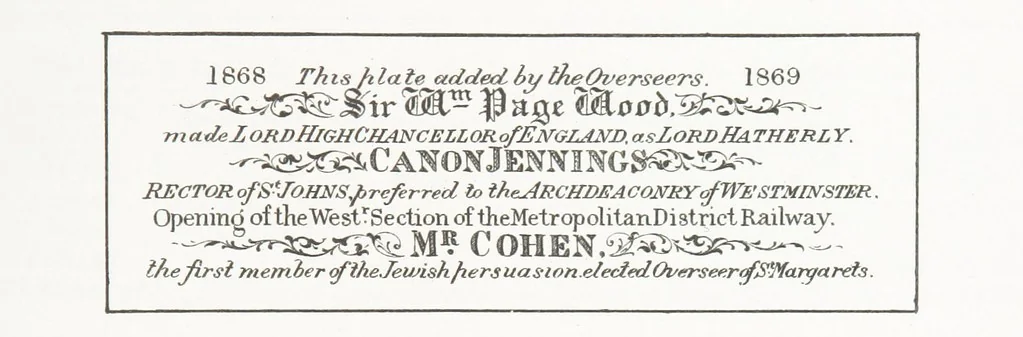 An illustration from A Description of the Westminster Tobacco Box ... Compiled by [John E. Smith, for] the Overseers for 1887, etc. (Pt. I. A reproduction of the ... account, engravings ... published in ... 1824; Pt. II. Notes on the office of Overseer; extracts from the accounts of the overseers ... 1561-1590; ... copies of the inscriptions ... & ornaments ... to 1887, etc.), 1887, leaf 185
