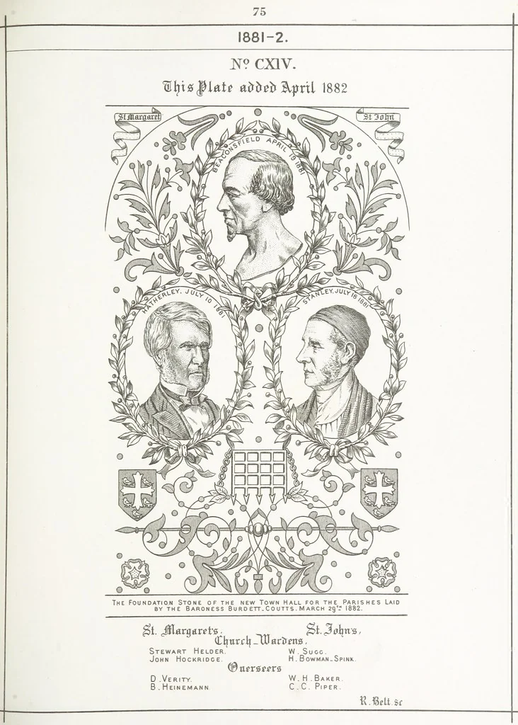 An illustration from A Description of the Westminster Tobacco Box ... Compiled by [John E. Smith, for] the Overseers for 1887, etc. (Pt. I. A reproduction of the ... account, engravings ... published in ... 1824; Pt. II. Notes on the office of Overseer; extracts from the accounts of the overseers ... 1561-1590; ... copies of the inscriptions ... & ornaments ... to 1887, etc.), 1887, leaf 209