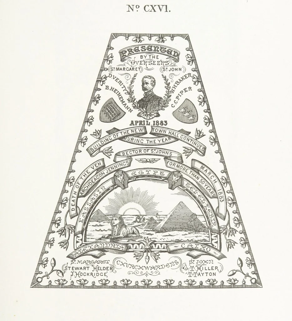 An illustration from A Description of the Westminster Tobacco Box ... Compiled by [John E. Smith, for] the Overseers for 1887, etc. (Pt. I. A reproduction of the ... account, engravings ... published in ... 1824; Pt. II. Notes on the office of Overseer; extracts from the accounts of the overseers ... 1561-1590; ... copies of the inscriptions ... & ornaments ... to 1887, etc.), 1887, leaf 213