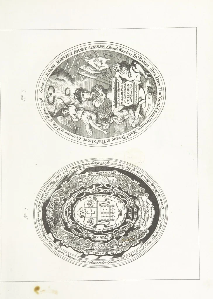 An illustration from A Description of the Westminster Tobacco Box ... Compiled by [John E. Smith, for] the Overseers for 1887, etc. (Pt. I. A reproduction of the ... account, engravings ... published in ... 1824; Pt. II. Notes on the office of Overseer; extracts from the accounts of the overseers ... 1561-1590; ... copies of the inscriptions ... & ornaments ... to 1887, etc.), 1887, leaf 29