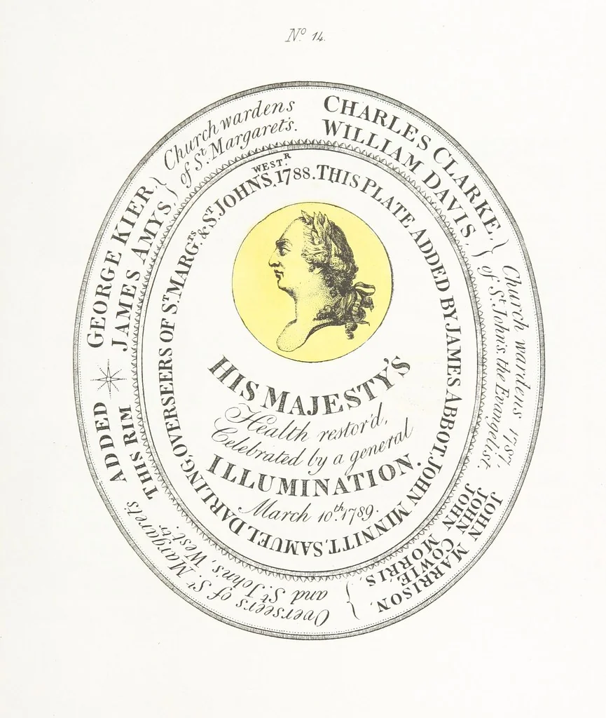 An illustration from A Description of the Westminster Tobacco Box ... Compiled by [John E. Smith, for] the Overseers for 1887, etc. (Pt. I. A reproduction of the ... account, engravings ... published in ... 1824; Pt. II. Notes on the office of Overseer; extracts from the accounts of the overseers ... 1561-1590; ... copies of the inscriptions ... & ornaments ... to 1887, etc.), 1887, leaf 43
