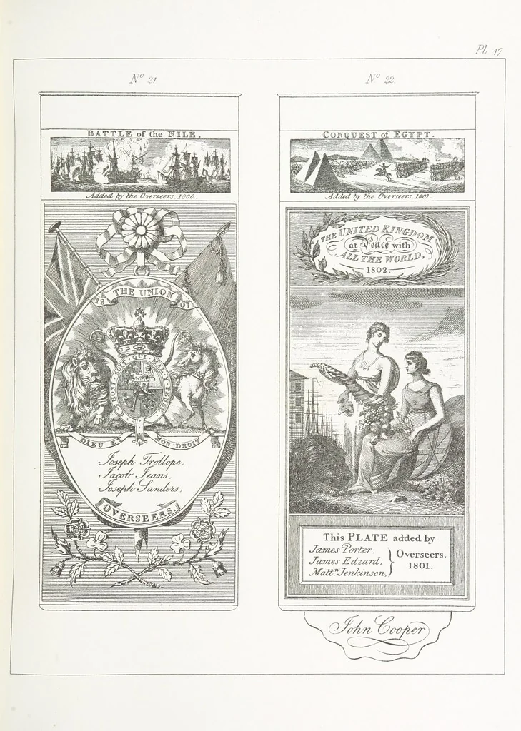 An illustration from A Description of the Westminster Tobacco Box ... Compiled by [John E. Smith, for] the Overseers for 1887, etc. (Pt. I. A reproduction of the ... account, engravings ... published in ... 1824; Pt. II. Notes on the office of Overseer; extracts from the accounts of the overseers ... 1561-1590; ... copies of the inscriptions ... & ornaments ... to 1887, etc.), 1887, leaf 57