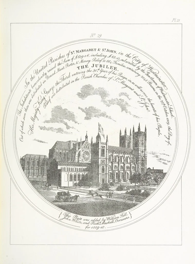 An illustration from A Description of the Westminster Tobacco Box ... Compiled by [John E. Smith, for] the Overseers for 1887, etc. (Pt. I. A reproduction of the ... account, engravings ... published in ... 1824; Pt. II. Notes on the office of Overseer; extracts from the accounts of the overseers ... 1561-1590; ... copies of the inscriptions ... & ornaments ... to 1887, etc.), 1887, leaf 65