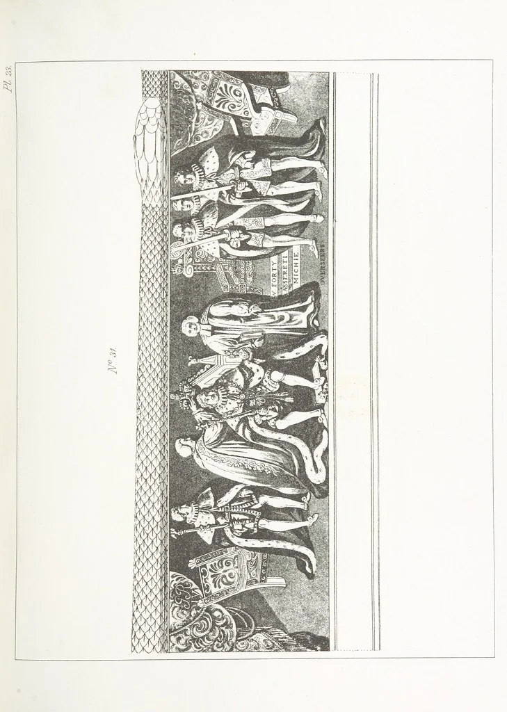 An illustration from A Description of the Westminster Tobacco Box ... Compiled by [John E. Smith, for] the Overseers for 1887, etc. (Pt. I. A reproduction of the ... account, engravings ... published in ... 1824; Pt. II. Notes on the office of Overseer; extracts from the accounts of the overseers ... 1561-1590; ... copies of the inscriptions ... & ornaments ... to 1887, etc.), 1887, leaf 69