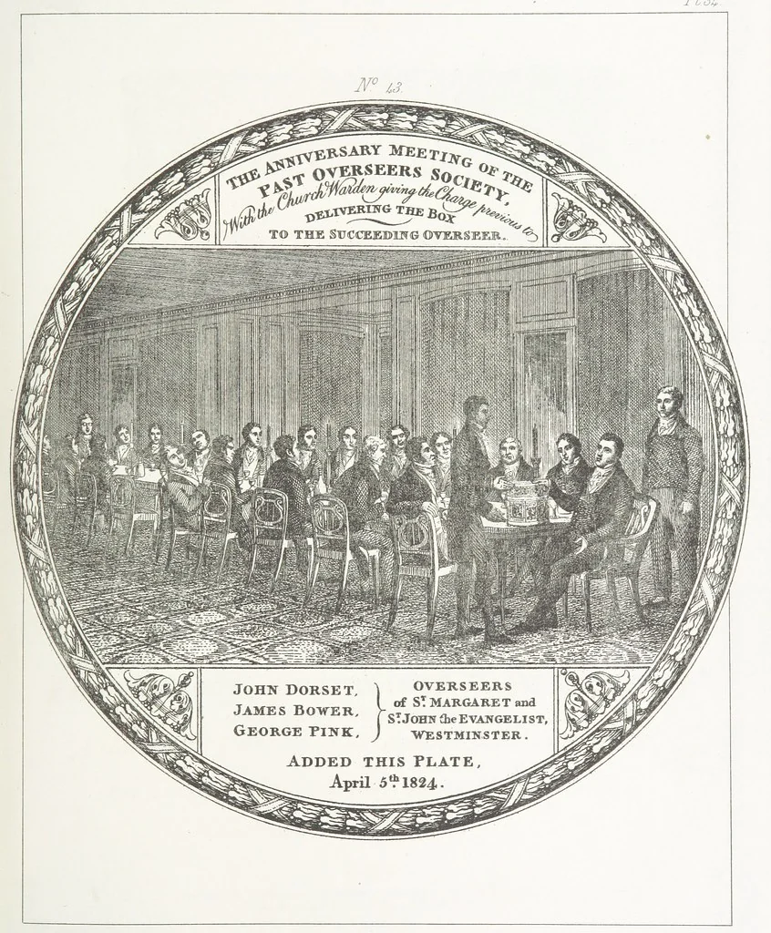 An illustration from A Description of the Westminster Tobacco Box ... Compiled by [John E. Smith, for] the Overseers for 1887, etc. (Pt. I. A reproduction of the ... account, engravings ... published in ... 1824; Pt. II. Notes on the office of Overseer; extracts from the accounts of the overseers ... 1561-1590; ... copies of the inscriptions ... & ornaments ... to 1887, etc.), 1887, leaf 91