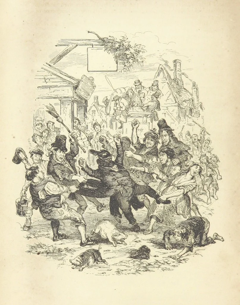 An illustration from Charles O'Malley, the Irish Dragoon. Edited by Harry Lorrequer; ... with illustrations by Phiz [i.e. H. K. Browne], 1841, leaf 108