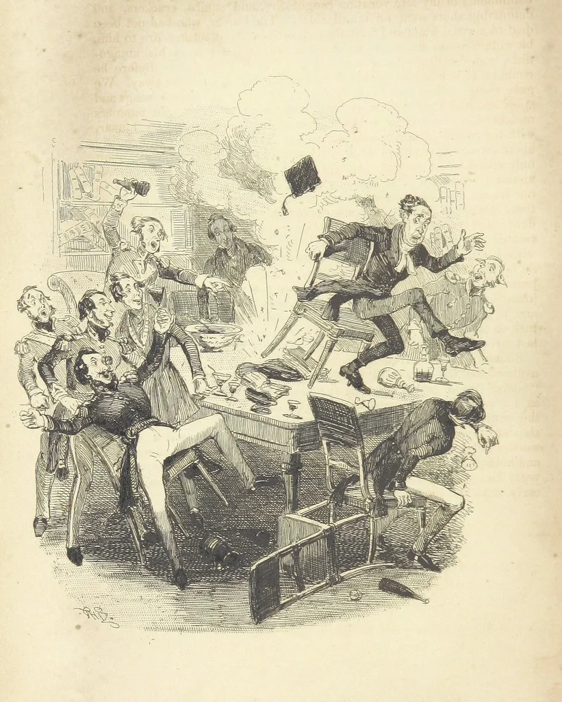 An illustration from Charles O'Malley, the Irish Dragoon. Edited by Harry Lorrequer; ... with illustrations by Phiz [i.e. H. K. Browne], 1841, leaf 160