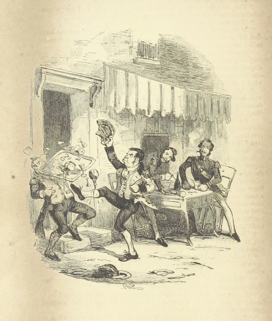 An illustration from Charles O'Malley, the Irish Dragoon. Edited by Harry Lorrequer; ... with illustrations by Phiz [i.e. H. K. Browne], 1841, leaf 216