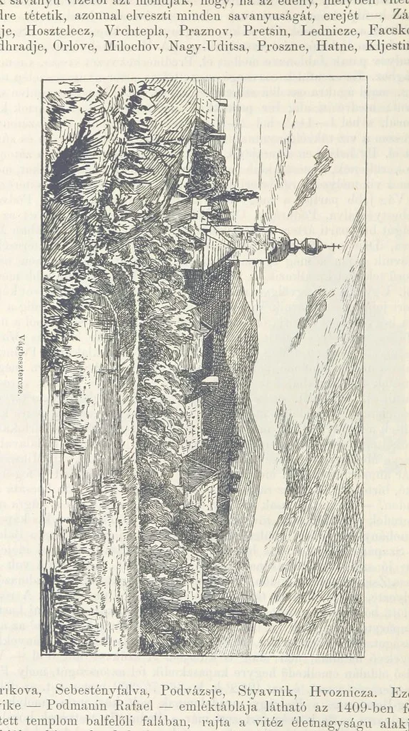 An illustration from A Vág és vidéke topographiai leirás, egyszersmind kalauz a Vág-völgyben utazók ... számára. ... 54 eredeti képpel. Kiadta L. Gy, 1881, leaf 122