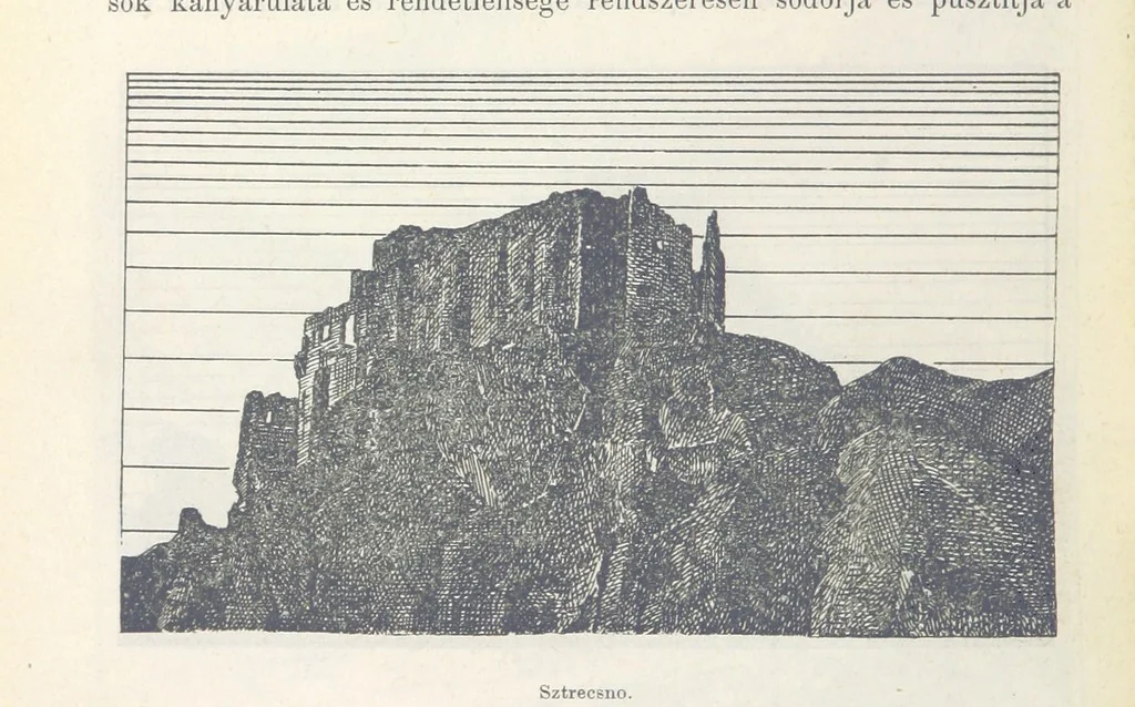 An illustration from A Vág és vidéke topographiai leirás, egyszersmind kalauz a Vág-völgyben utazók ... számára. ... 54 eredeti képpel. Kiadta L. Gy, 1881, leaf 18
