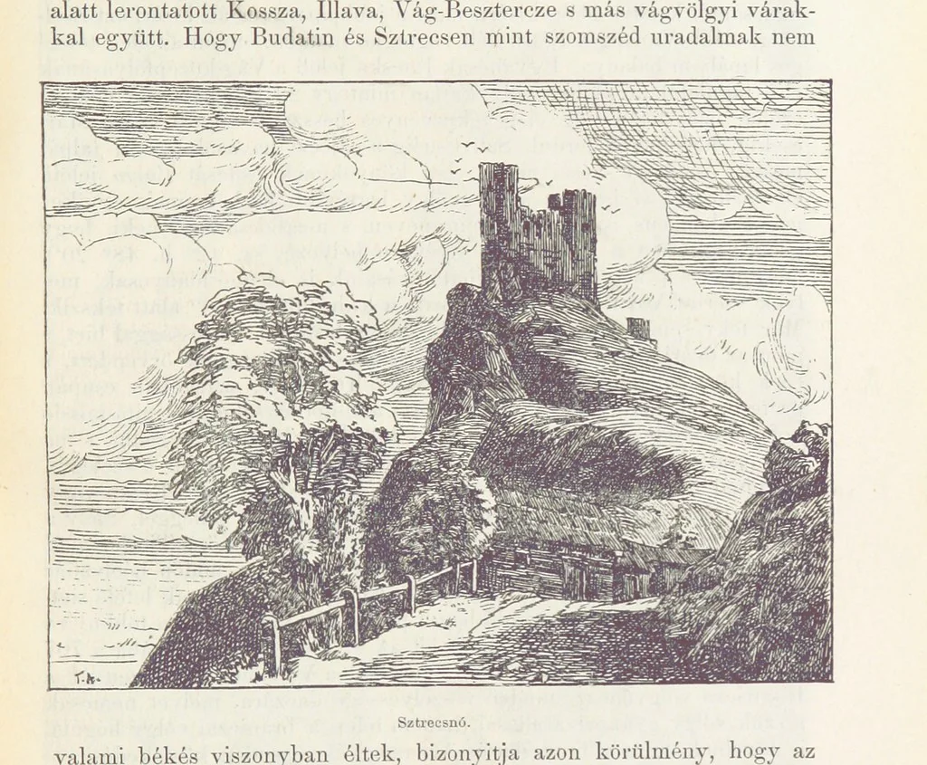 An illustration from A Vág és vidéke topographiai leirás, egyszersmind kalauz a Vág-völgyben utazók ... számára. ... 54 eredeti képpel. Kiadta L. Gy, 1881, leaf 93