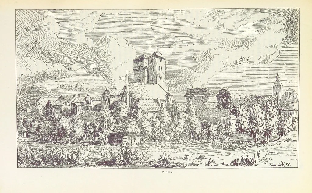 An illustration from A Vág és vidéke topographiai leirás, egyszersmind kalauz a Vág-völgyben utazók ... számára. ... 54 eredeti képpel. Kiadta L. Gy, 1881, leaf 95