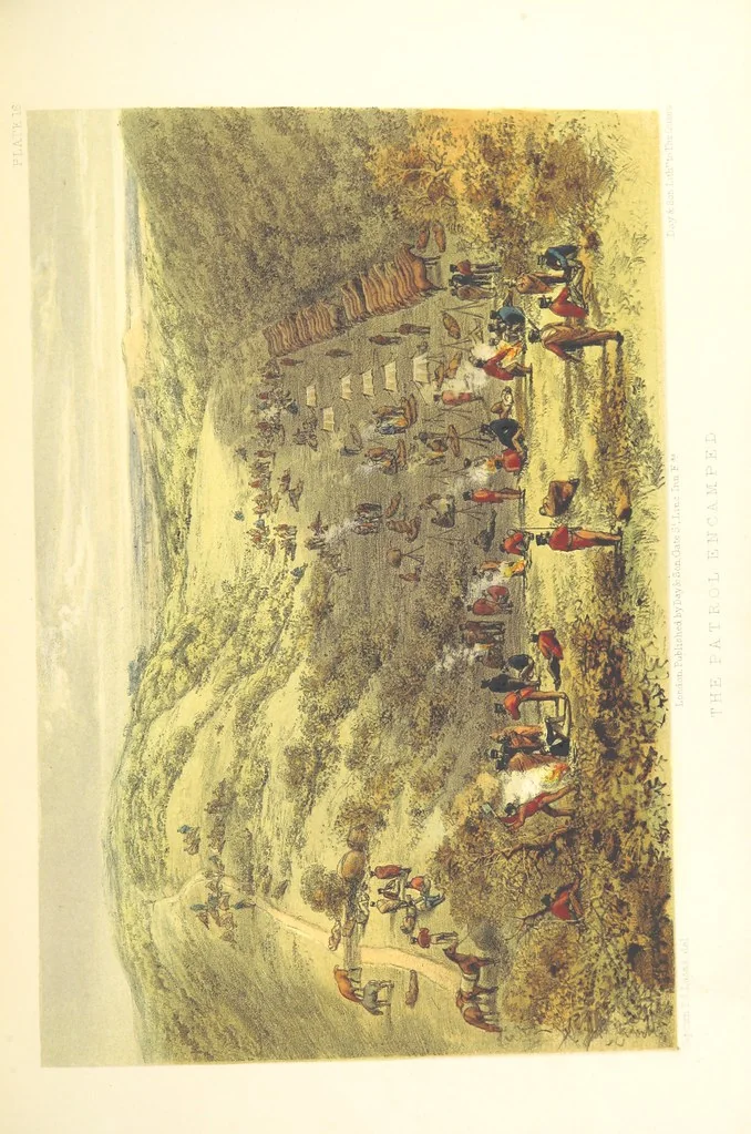 An illustration from Pen and pencil reminiscences of a campaign in South Africa ... Illustrated with ... colour-tinted lithographs, 1861, leaf 107