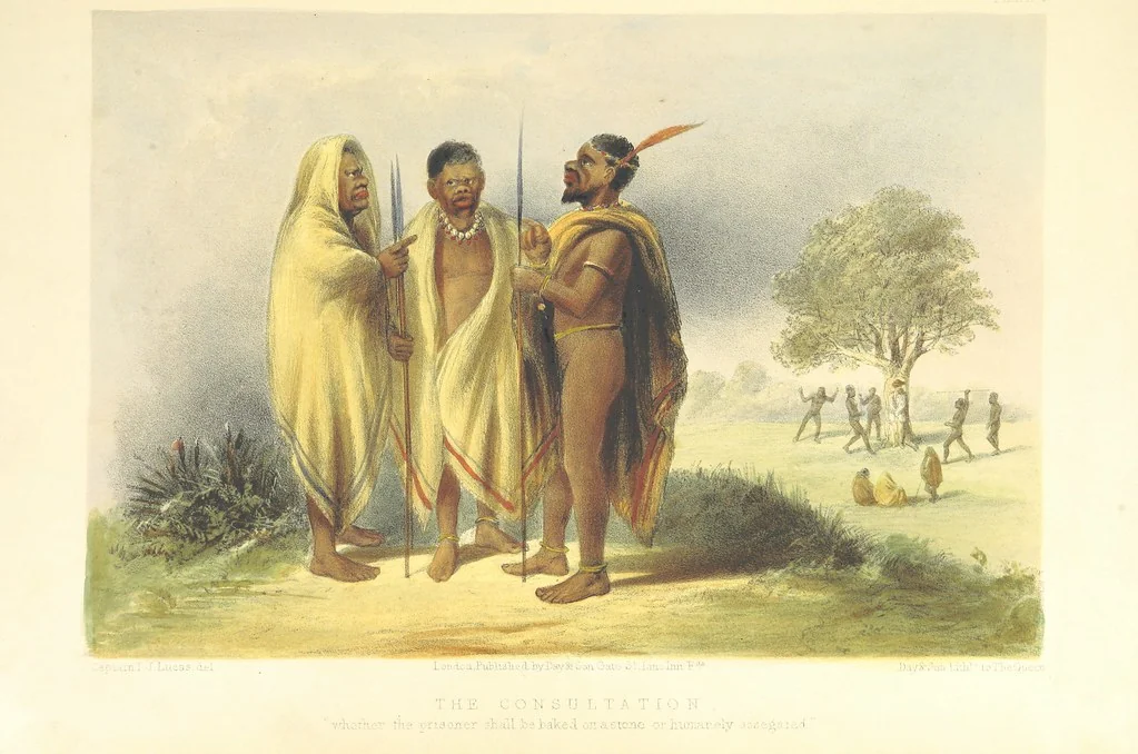 An illustration from Pen and pencil reminiscences of a campaign in South Africa ... Illustrated with ... colour-tinted lithographs, 1861, leaf 21