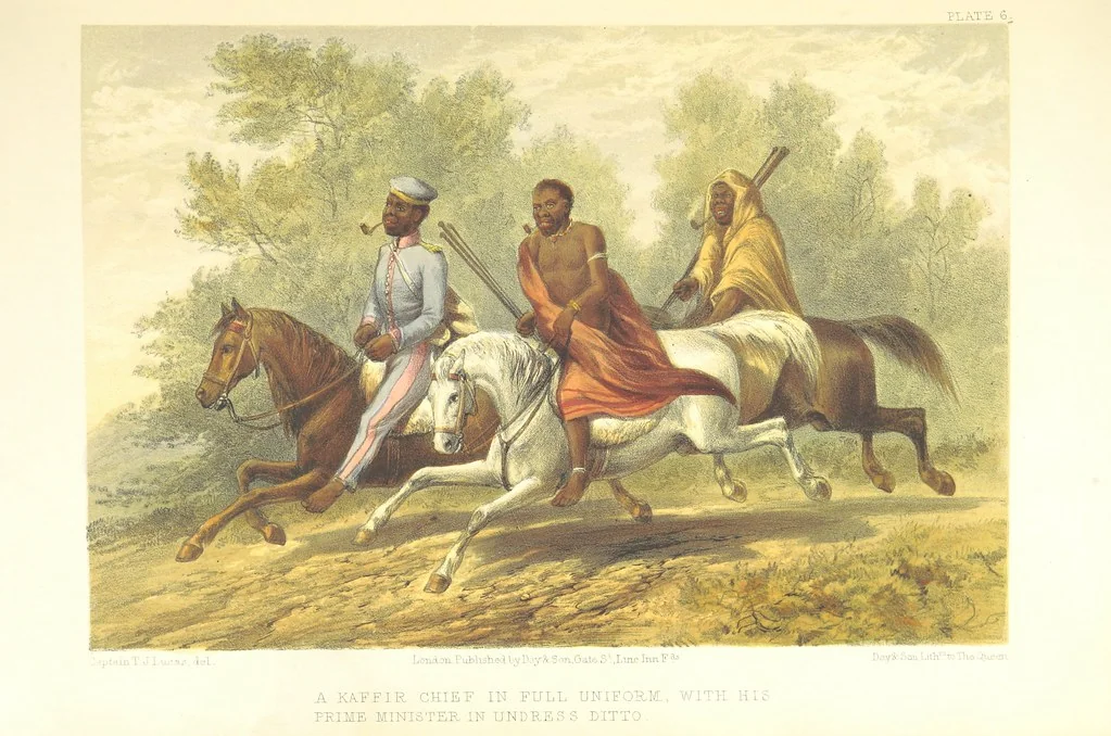 An illustration from Pen and pencil reminiscences of a campaign in South Africa ... Illustrated with ... colour-tinted lithographs, 1861, leaf 51