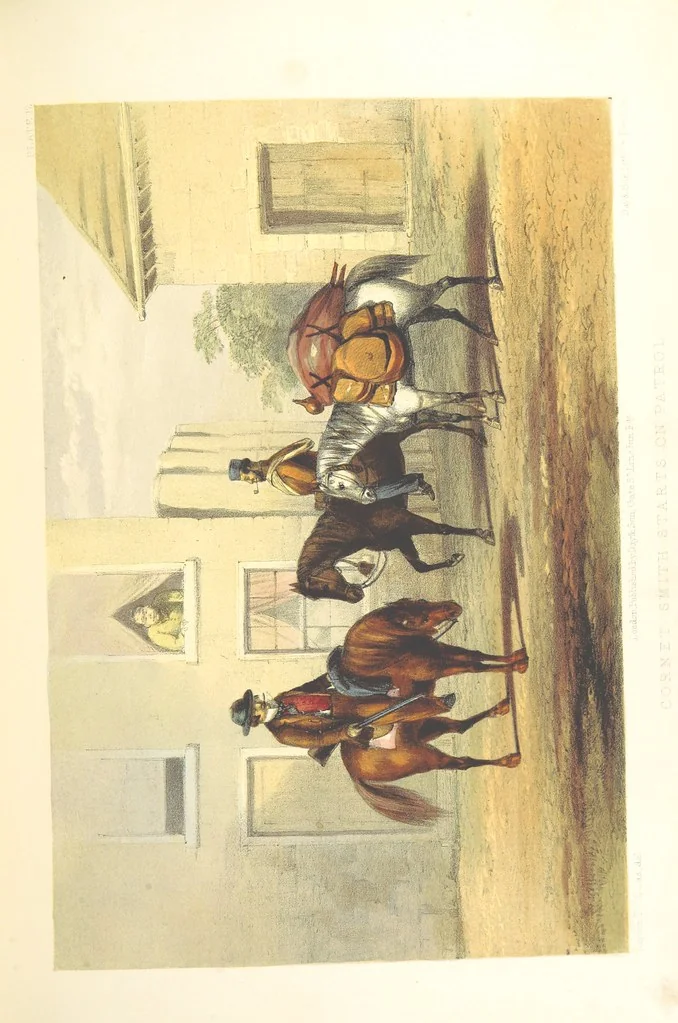 An illustration from Pen and pencil reminiscences of a campaign in South Africa ... Illustrated with ... colour-tinted lithographs, 1861, leaf 83