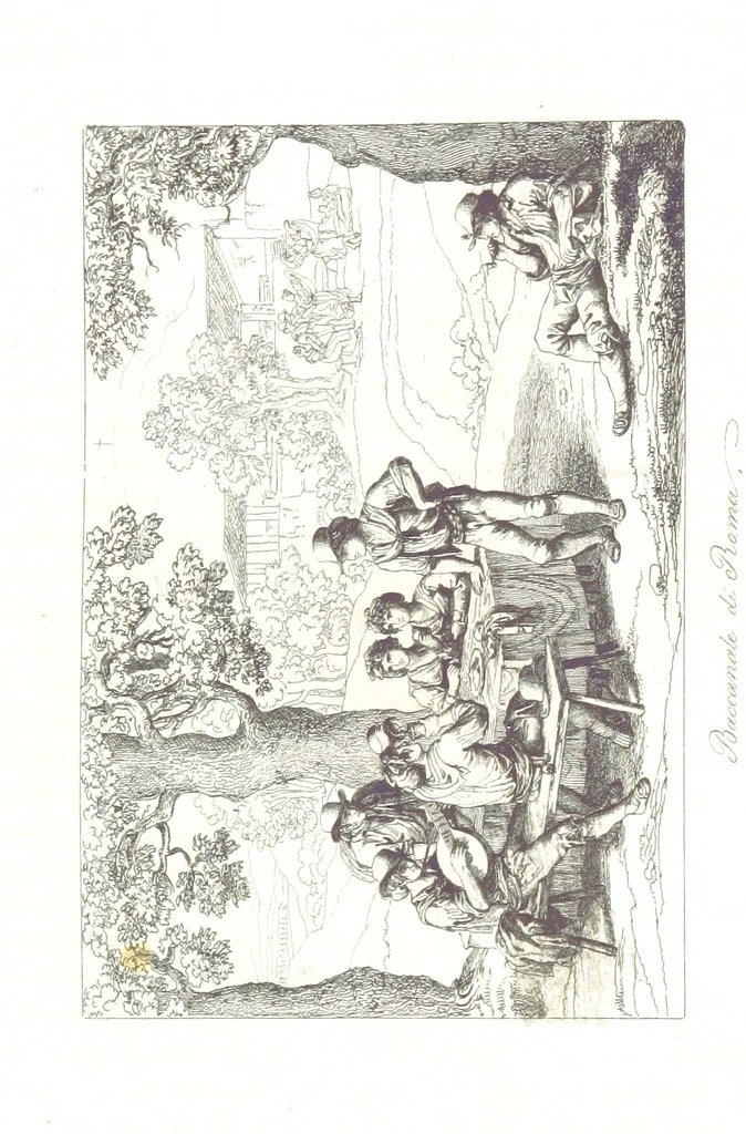 An illustration from C. Frommel's pittoreskes Italien. Nach dessen Original-Gemälden und Zeichnungen. Die Scenen aus dem Volksleben nach Zeichnungen von Catel, Gail, Goetzloff, Mosbrugger, Weller, Pinelli, etc. In Stahl gestochen von C. Frommel und H. Winkler. Text für Ober-Italien von W. von Lüdemann, Unter-Italien von C. Witte, etc, 1840, leaf 481
