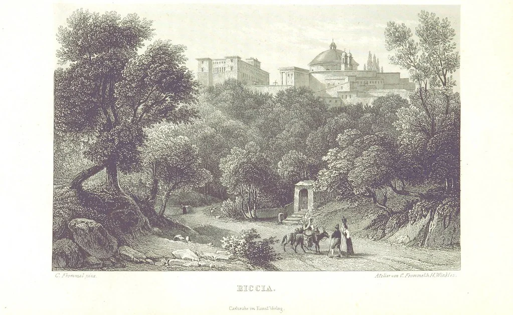 An illustration from C. Frommel's pittoreskes Italien. Nach dessen Original-Gemälden und Zeichnungen. Die Scenen aus dem Volksleben nach Zeichnungen von Catel, Gail, Goetzloff, Mosbrugger, Weller, Pinelli, etc. In Stahl gestochen von C. Frommel und H. Winkler. Text für Ober-Italien von W. von Lüdemann, Unter-Italien von C. Witte, etc, 1840, leaf 555
