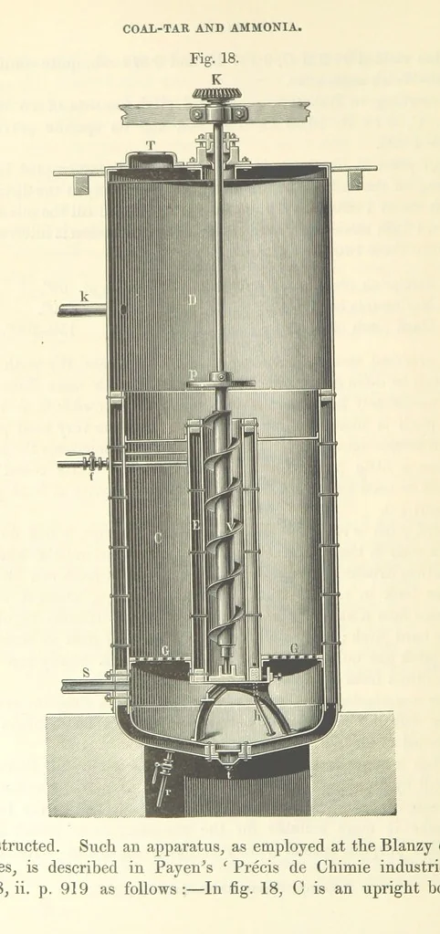 An illustration from A treatise on the distillation of Coal-Tar and Ammoniacal Liquor, and the separation from them of valuable products. [Translated from the German, 1882, leaf 164