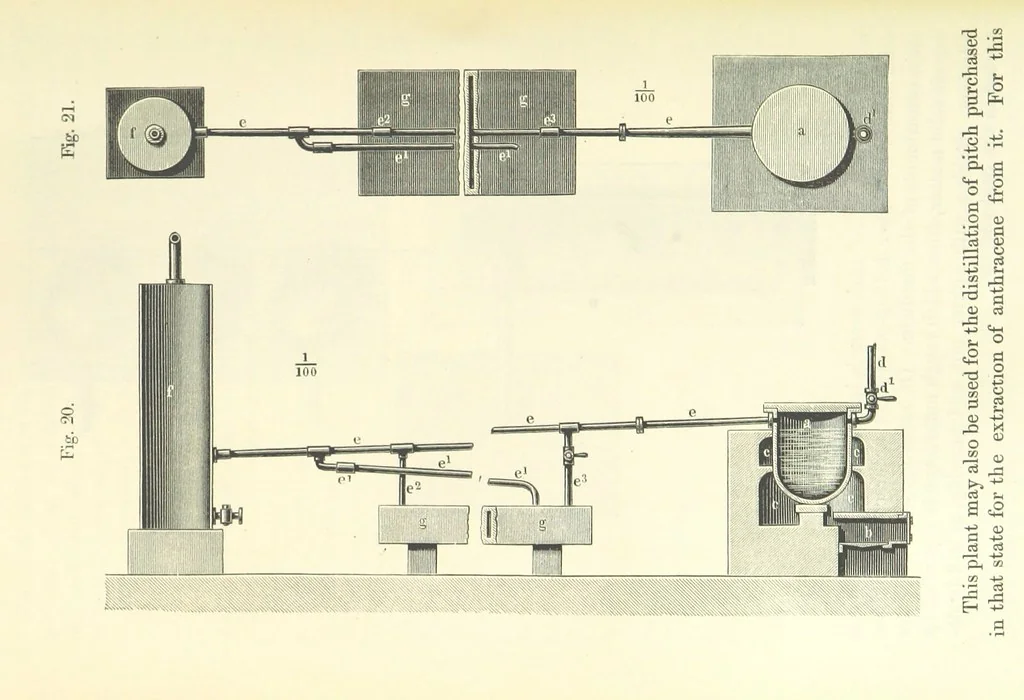 An illustration from A treatise on the distillation of Coal-Tar and Ammoniacal Liquor, and the separation from them of valuable products. [Translated from the German, 1882, leaf 176