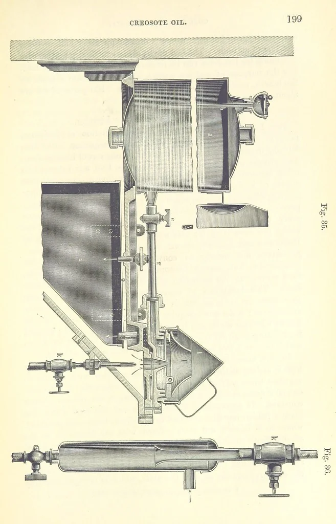 An illustration from A treatise on the distillation of Coal-Tar and Ammoniacal Liquor, and the separation from them of valuable products. [Translated from the German, 1882, leaf 215