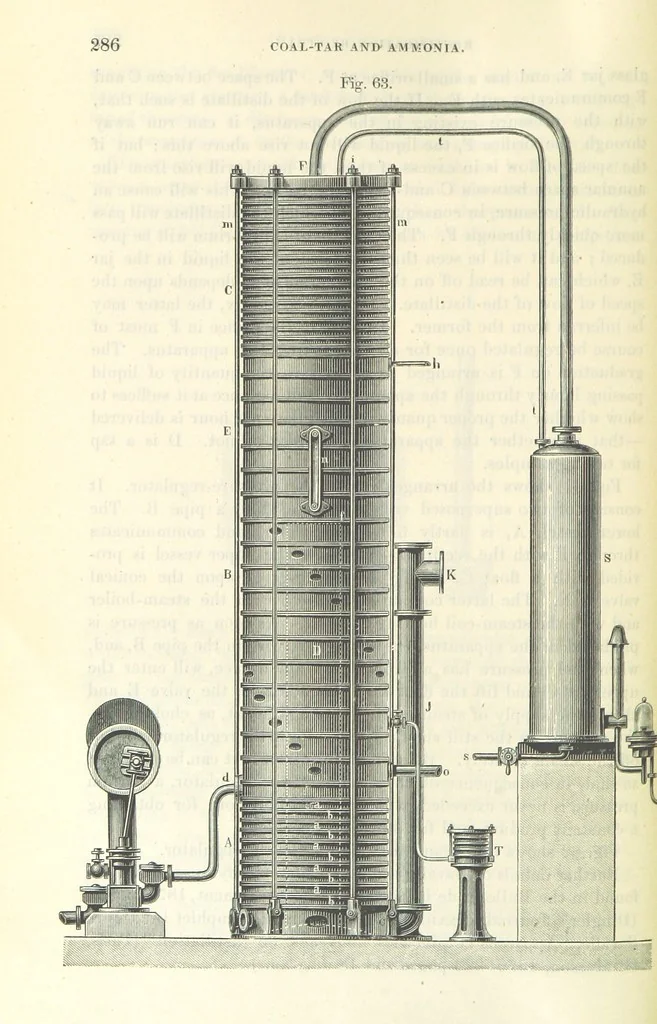 An illustration from A treatise on the distillation of Coal-Tar and Ammoniacal Liquor, and the separation from them of valuable products. [Translated from the German, 1882, leaf 302