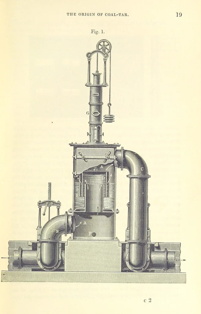 An illustration from A treatise on the distillation of Coal-Tar and Ammoniacal Liquor, and the separation from them of valuable products. [Translated from the German, 1882, leaf 35