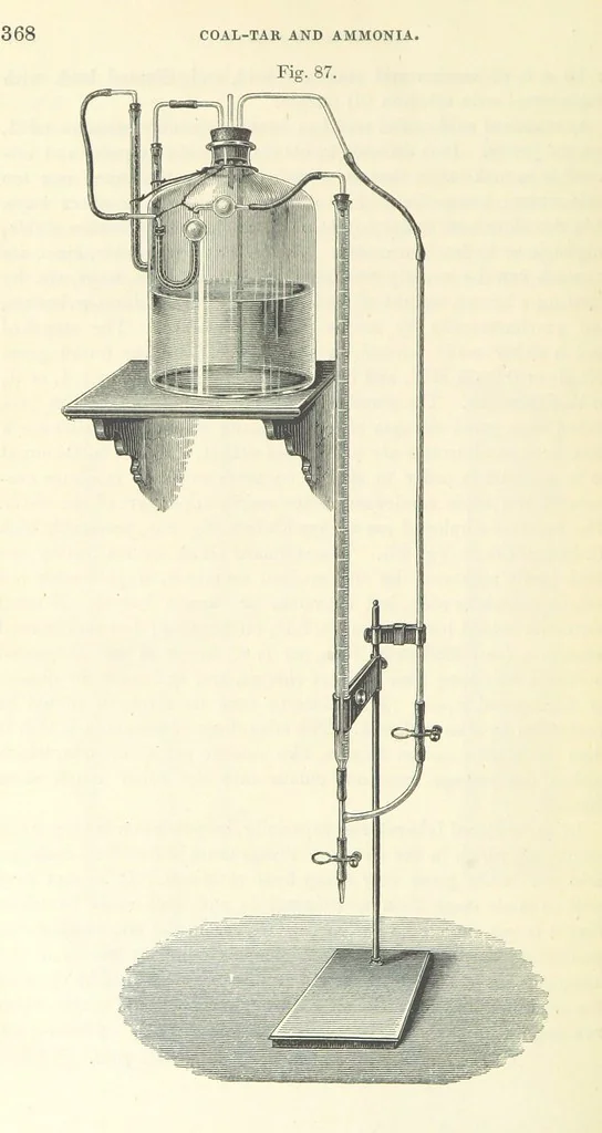 An illustration from A treatise on the distillation of Coal-Tar and Ammoniacal Liquor, and the separation from them of valuable products. [Translated from the German, 1882, leaf 384