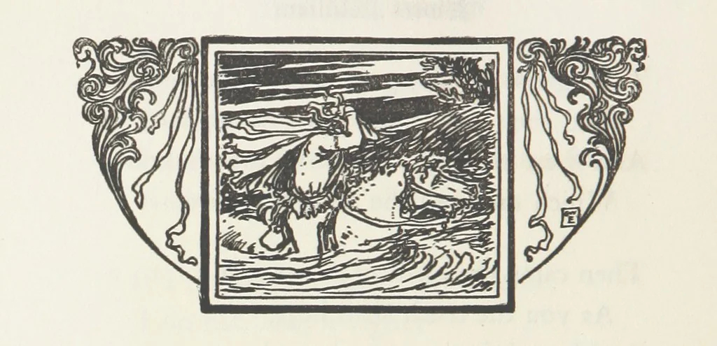 An illustration from A Book of Old English Ballads. With an accompaniment of decorative drawings by G. W. Edwards, and an introduction by H. W. Mabie, 1896, leaf 100