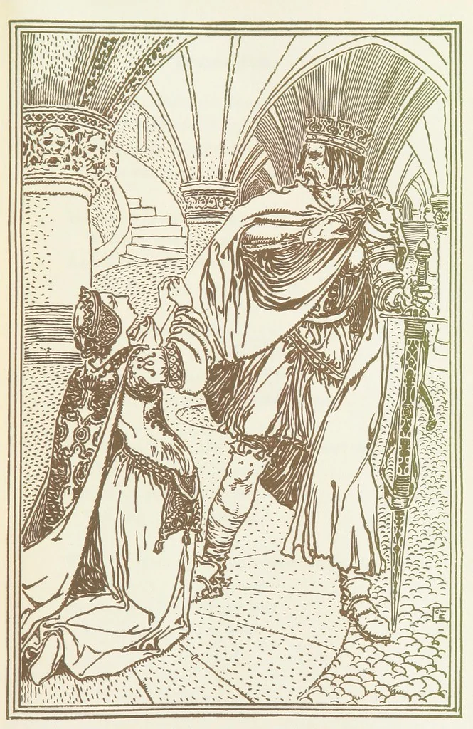 An illustration from A Book of Old English Ballads. With an accompaniment of decorative drawings by G. W. Edwards, and an introduction by H. W. Mabie, 1896, leaf 119