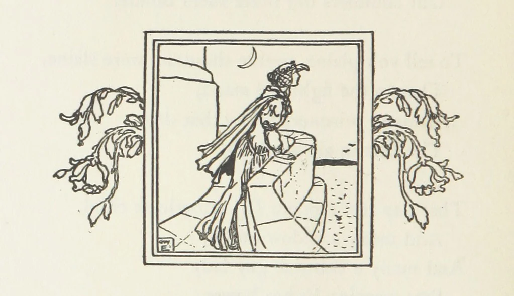 An illustration from A Book of Old English Ballads. With an accompaniment of decorative drawings by G. W. Edwards, and an introduction by H. W. Mabie, 1896, leaf 122