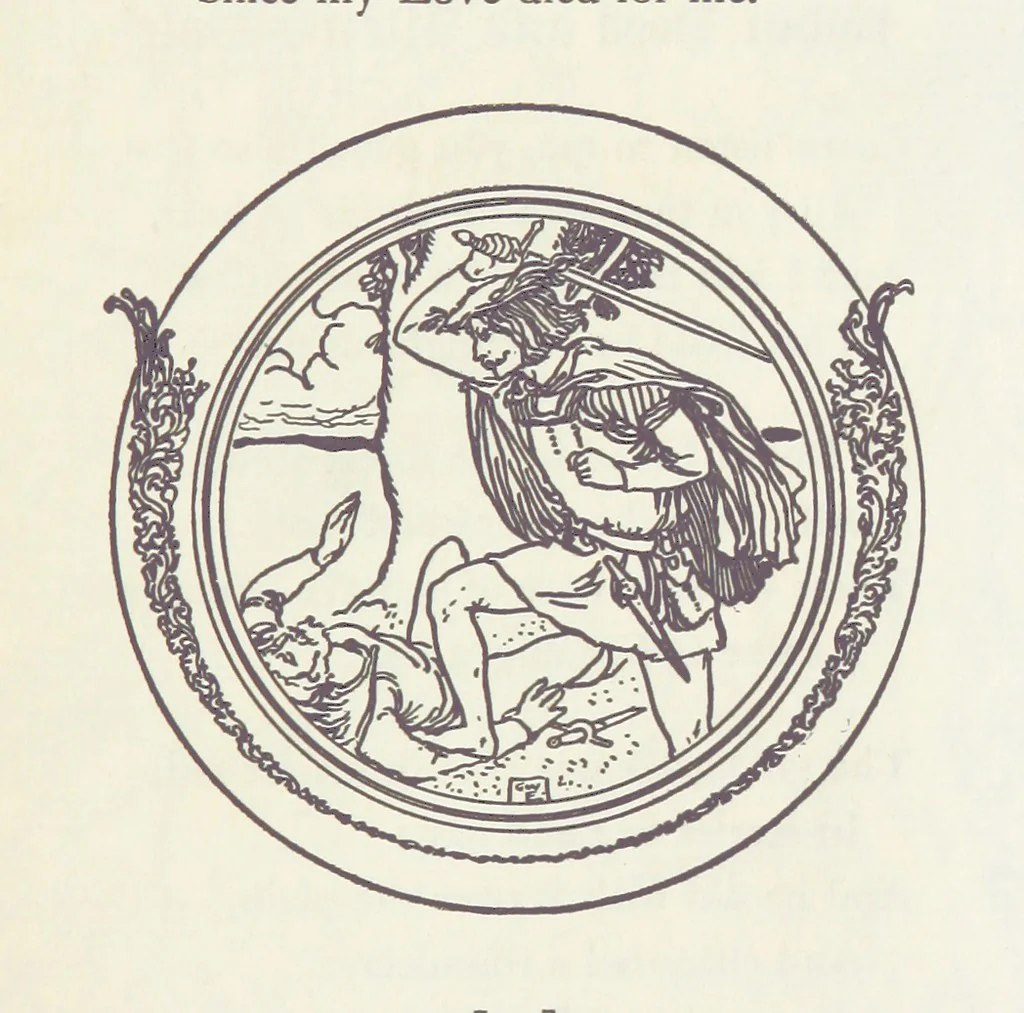 An illustration from A Book of Old English Ballads. With an accompaniment of decorative drawings by G. W. Edwards, and an introduction by H. W. Mabie, 1896, leaf 125