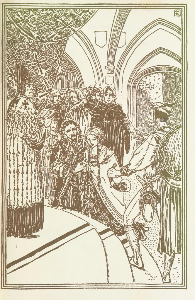 An illustration from A Book of Old English Ballads. With an accompaniment of decorative drawings by G. W. Edwards, and an introduction by H. W. Mabie, 1896, leaf 133