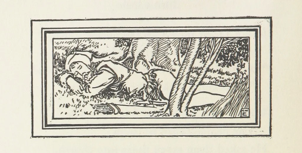 An illustration from A Book of Old English Ballads. With an accompaniment of decorative drawings by G. W. Edwards, and an introduction by H. W. Mabie, 1896, leaf 136