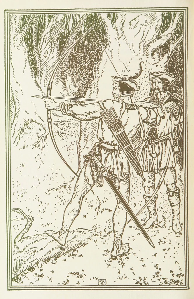 An illustration from A Book of Old English Ballads. With an accompaniment of decorative drawings by G. W. Edwards, and an introduction by H. W. Mabie, 1896, leaf 142
