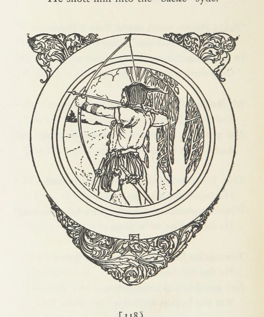An illustration from A Book of Old English Ballads. With an accompaniment of decorative drawings by G. W. Edwards, and an introduction by H. W. Mabie, 1896, leaf 152