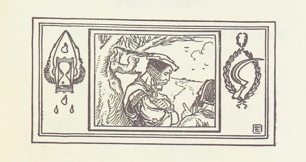 An illustration from A Book of Old English Ballads. With an accompaniment of decorative drawings by G. W. Edwards, and an introduction by H. W. Mabie, 1896, leaf 153