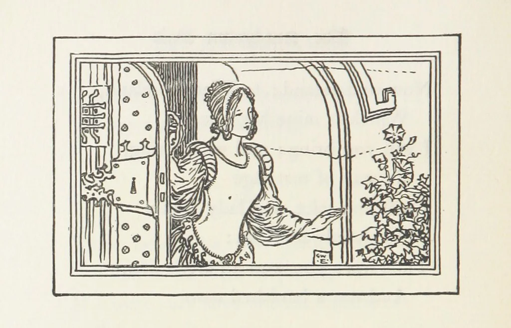 An illustration from A Book of Old English Ballads. With an accompaniment of decorative drawings by G. W. Edwards, and an introduction by H. W. Mabie, 1896, leaf 188