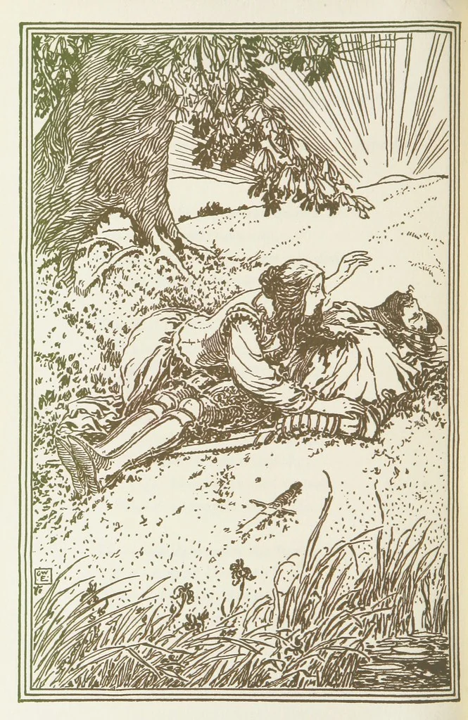 An illustration from A Book of Old English Ballads. With an accompaniment of decorative drawings by G. W. Edwards, and an introduction by H. W. Mabie, 1896, leaf 212