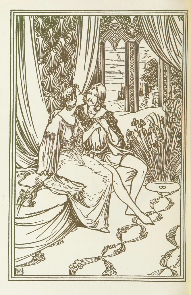 An illustration from A Book of Old English Ballads. With an accompaniment of decorative drawings by G. W. Edwards, and an introduction by H. W. Mabie, 1896, leaf 216