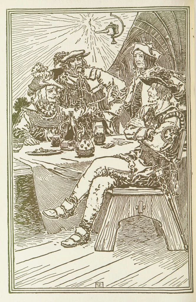 An illustration from A Book of Old English Ballads. With an accompaniment of decorative drawings by G. W. Edwards, and an introduction by H. W. Mabie, 1896, leaf 220
