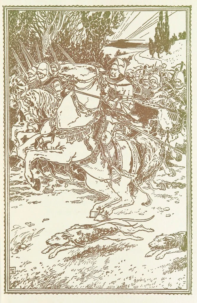 An illustration from A Book of Old English Ballads. With an accompaniment of decorative drawings by G. W. Edwards, and an introduction by H. W. Mabie, 1896, leaf 37