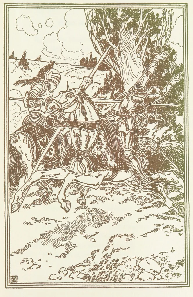 An illustration from A Book of Old English Ballads. With an accompaniment of decorative drawings by G. W. Edwards, and an introduction by H. W. Mabie, 1896, leaf 47