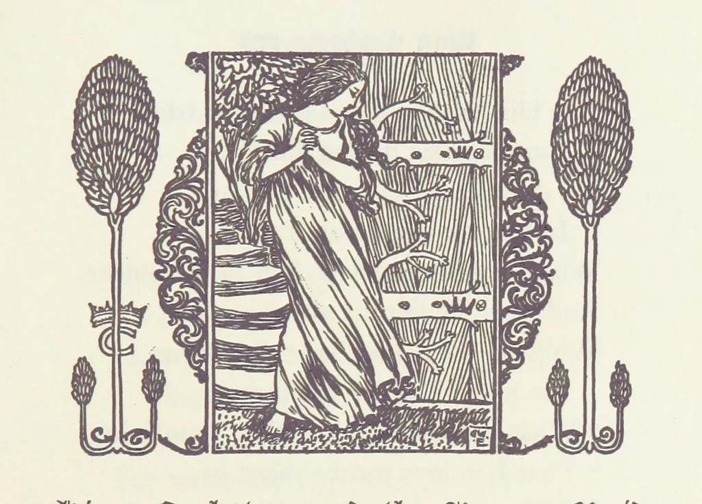 An illustration from A Book of Old English Ballads. With an accompaniment of decorative drawings by G. W. Edwards, and an introduction by H. W. Mabie, 1896, leaf 55