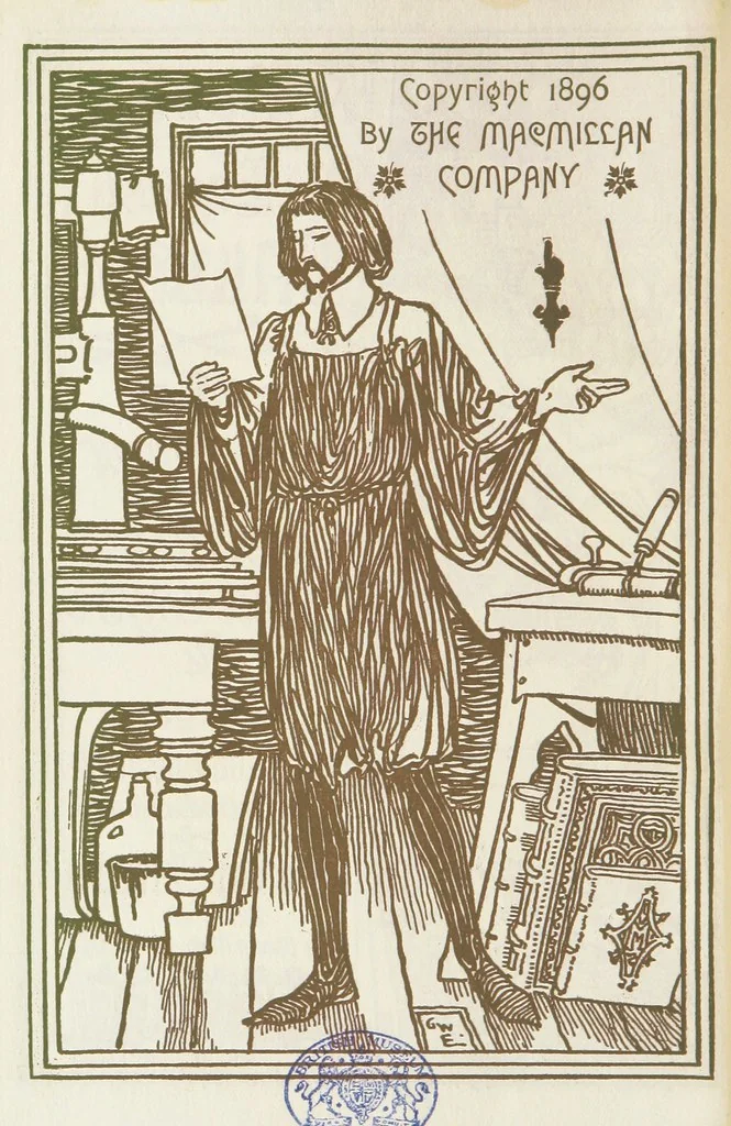 An illustration from A Book of Old English Ballads. With an accompaniment of decorative drawings by G. W. Edwards, and an introduction by H. W. Mabie, 1896, leaf 6