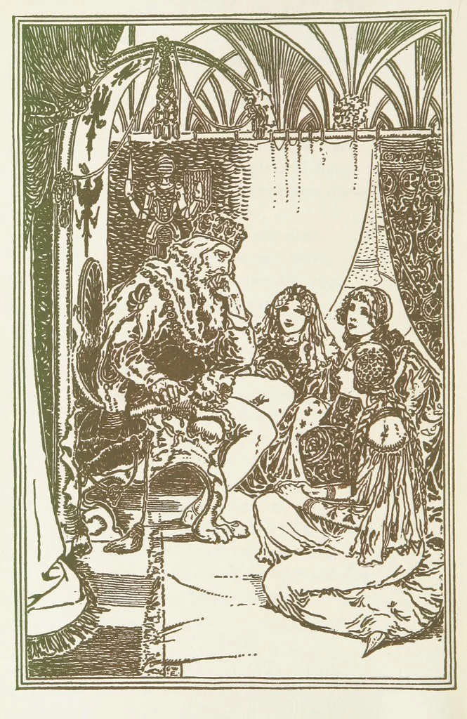 An illustration from A Book of Old English Ballads. With an accompaniment of decorative drawings by G. W. Edwards, and an introduction by H. W. Mabie, 1896, leaf 62